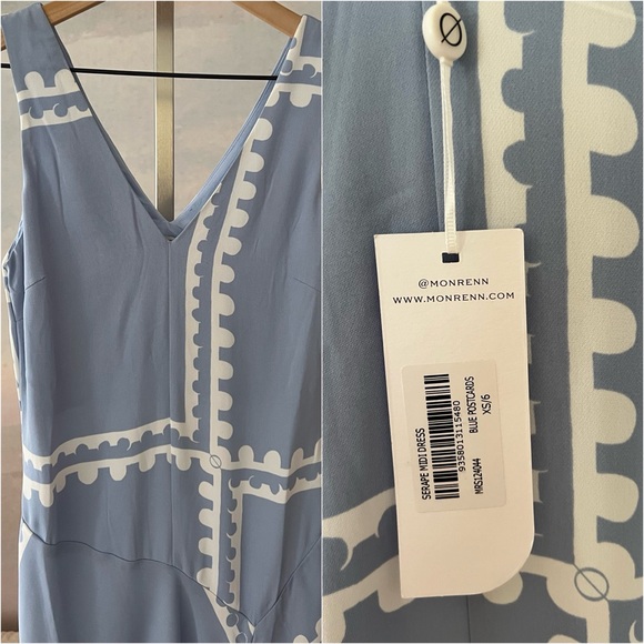 NWT Mon Renn Serape Midi Dress XS / 6 Blue Postcards - Picture 16 of 16